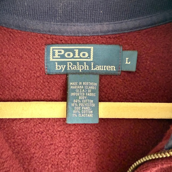 Vintage Ralph Lauren Polo Quarter Zip Mens Large Fleece Burgundy Navy Green Pony - Picture 4 of 9